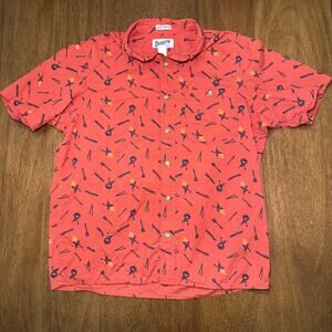 Duluth Trading Co Mens L BBQ Shirt Grill Print Slim Fit Untucked Orange 11950